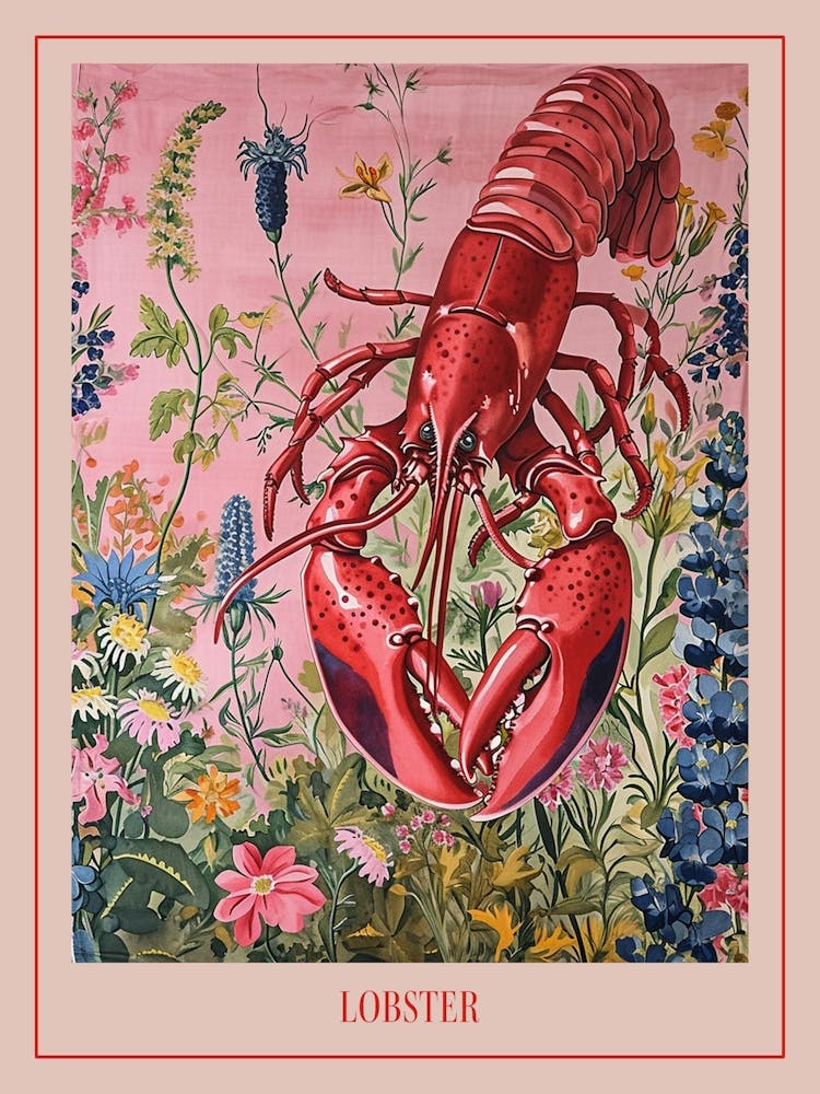 Floral Animal Painting Lobster 3 Poster