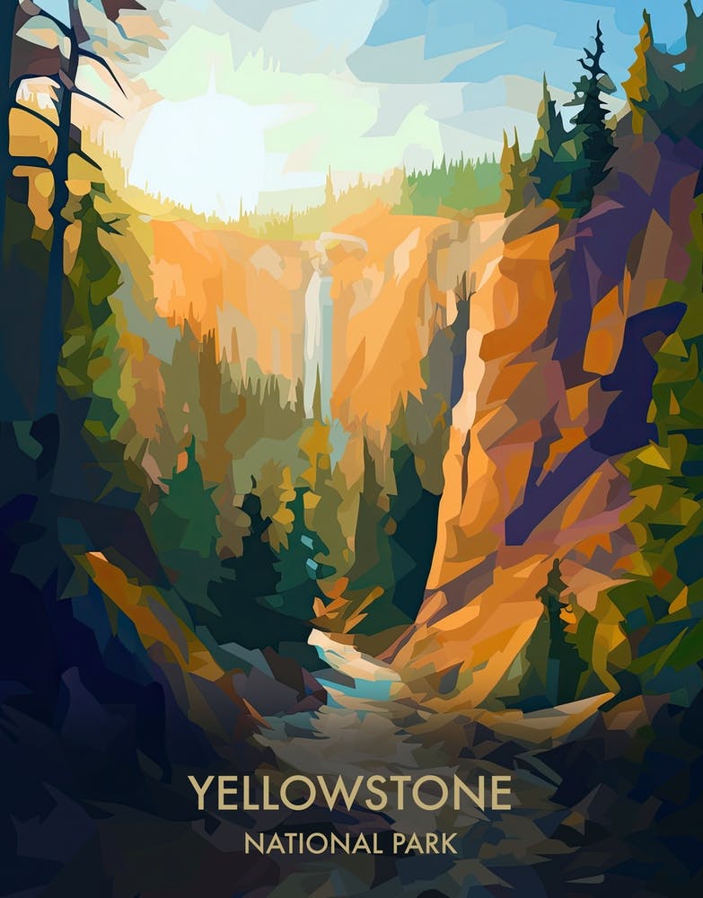 Yellowstone National Park Travel Poster Illustration Style 3