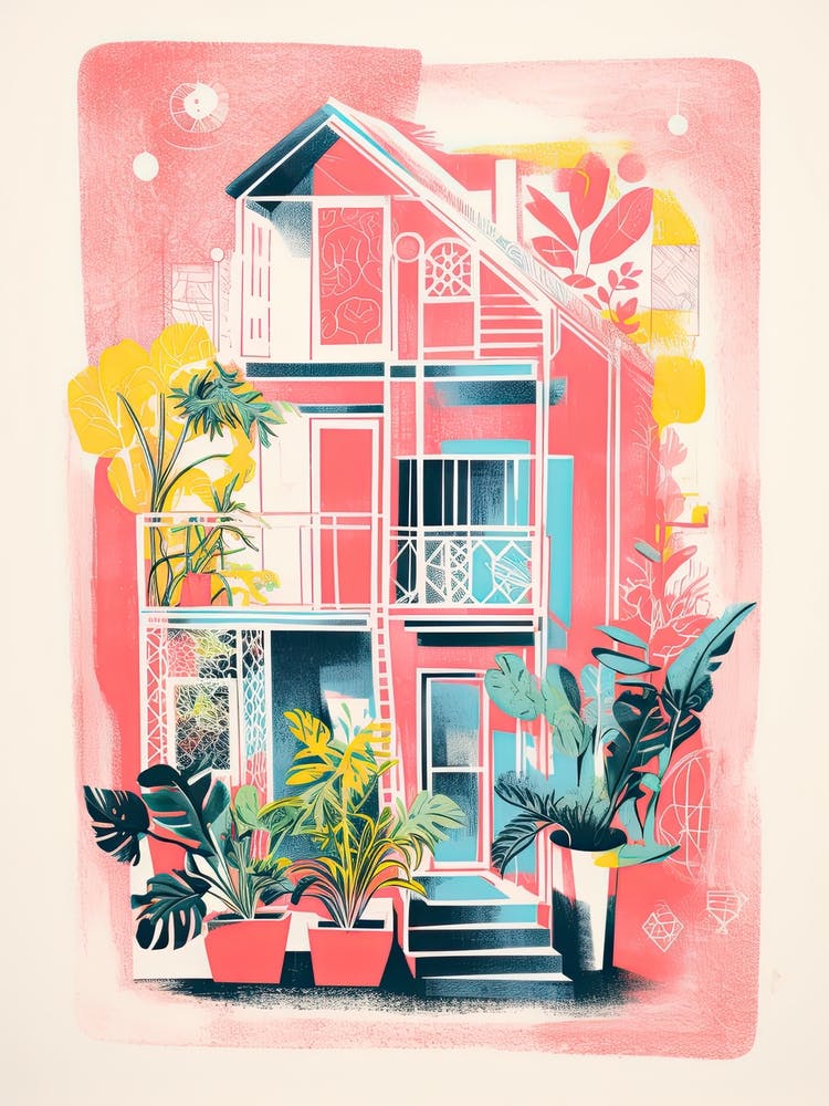 A House In New Orleans, Abstract Risograph Style 2