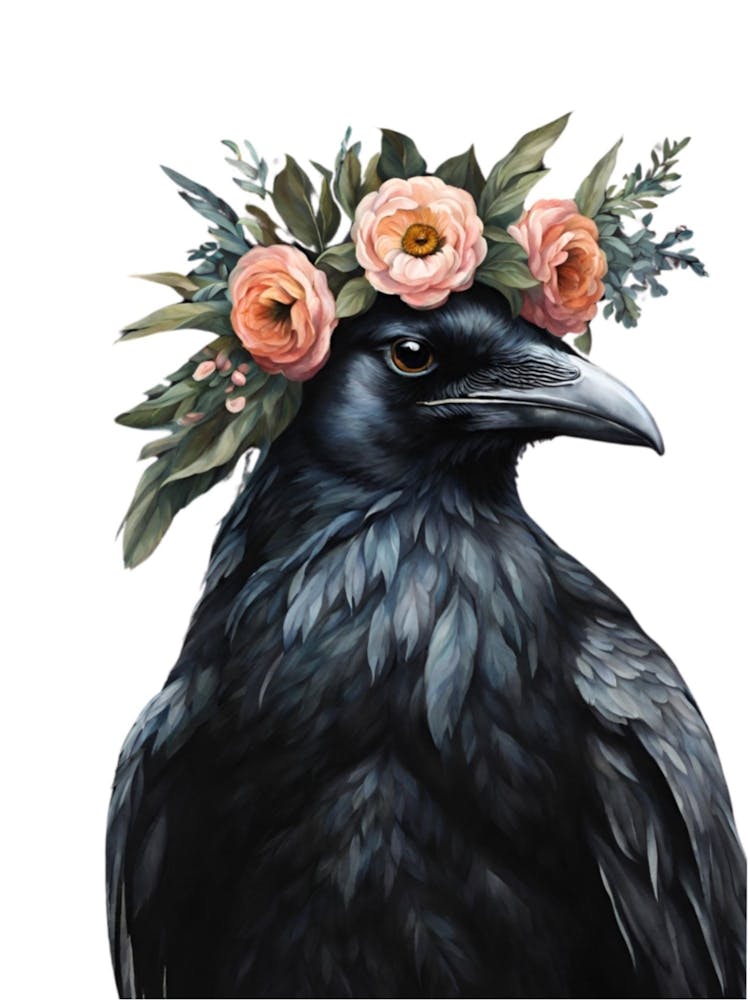 Crow With Floral Crown