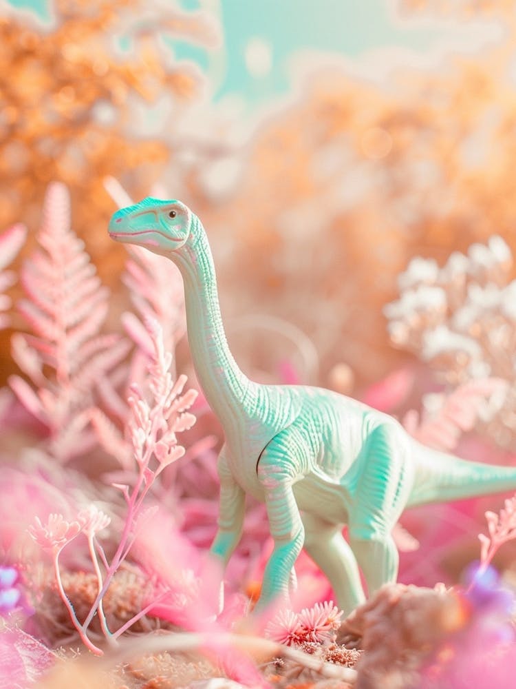 Pastell Spielzeugdinosaurier in der Natur 2