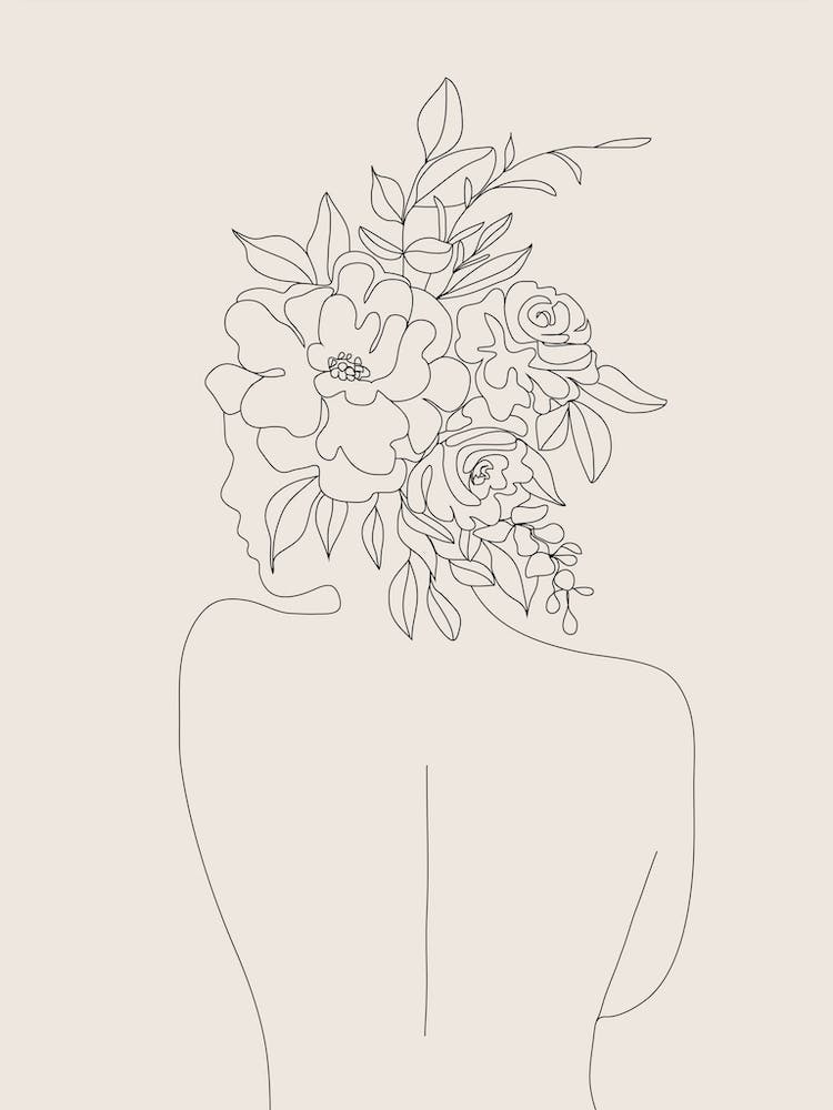 Woman With Flowers Minimal Line III