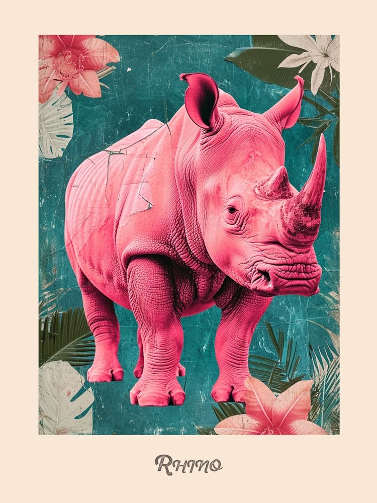 Pink Rhino Vintage Poster 2