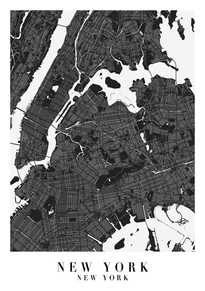 New York New York Minimal Black Mono Street Map 