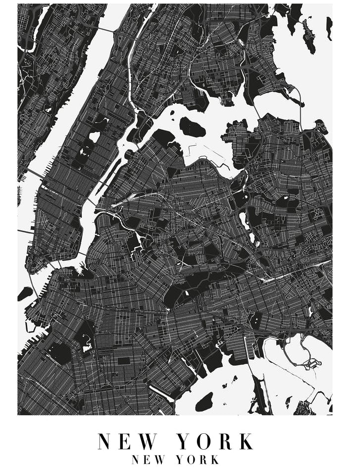 New York New York Minimal Black Mono Street Map 