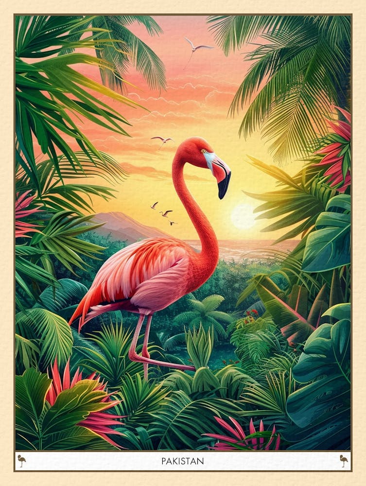 Greater Flamingo Pakistan Tropical Illustration 4 Poster