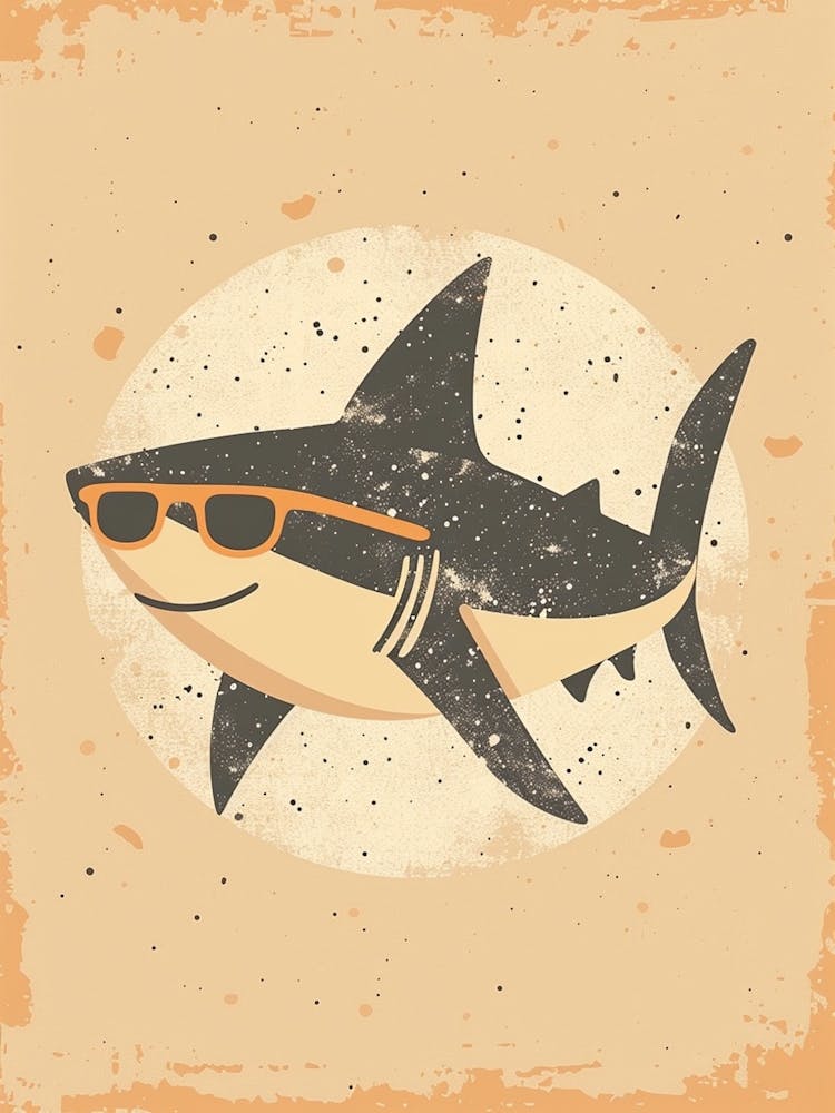 Shark In Sunglasses Minimalist Beige