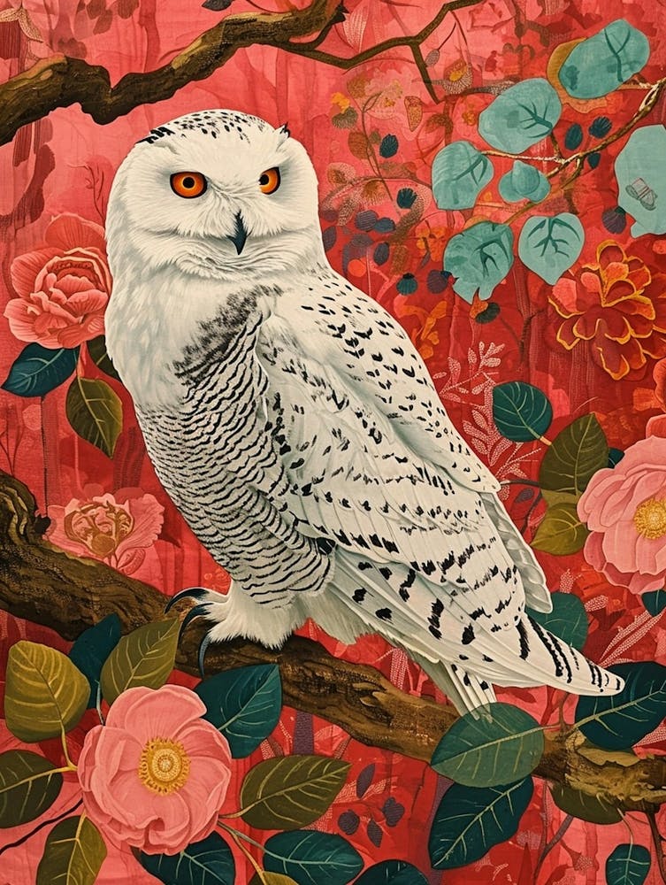 Floral Animal Painting Snowy Owl 3