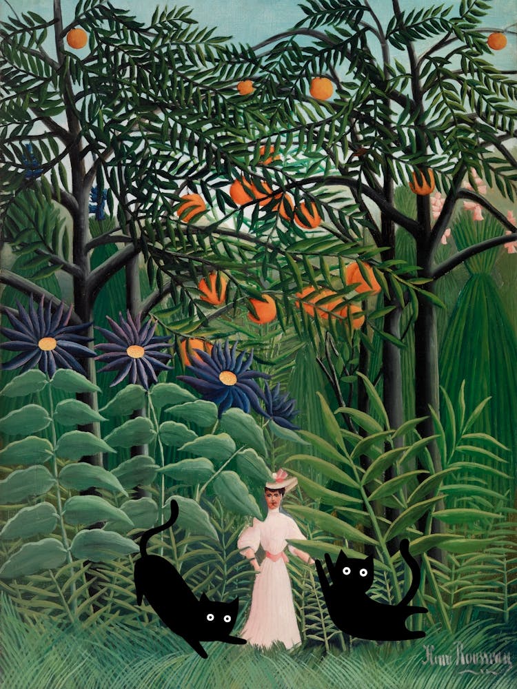 Cats In Famous Gardens Henri Rousseau Woman Walking In An Exotic Forest