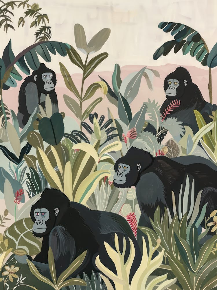 Gorillas Pastels Jungle Illustration 4