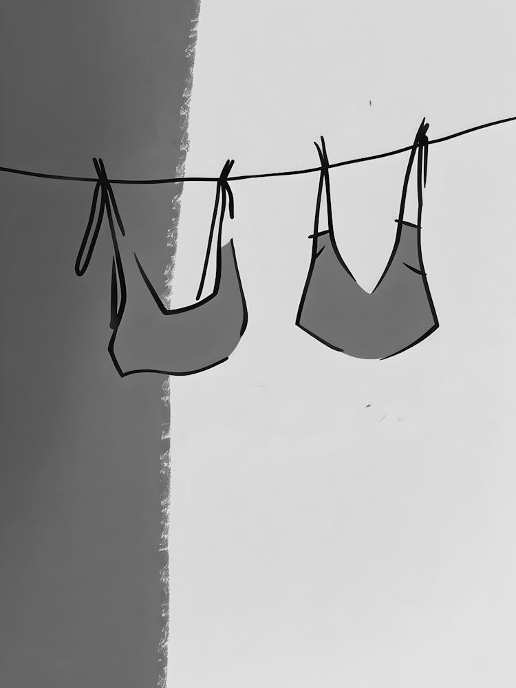 Two Bikinis Hanging On A Line