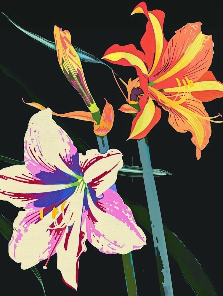 Neon Flowers On Black Amaryllis 6