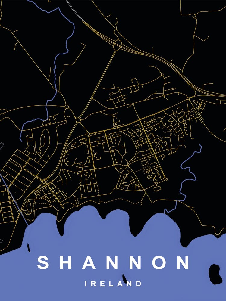 Shannon Irland Stadtplan Schwarz und Gold