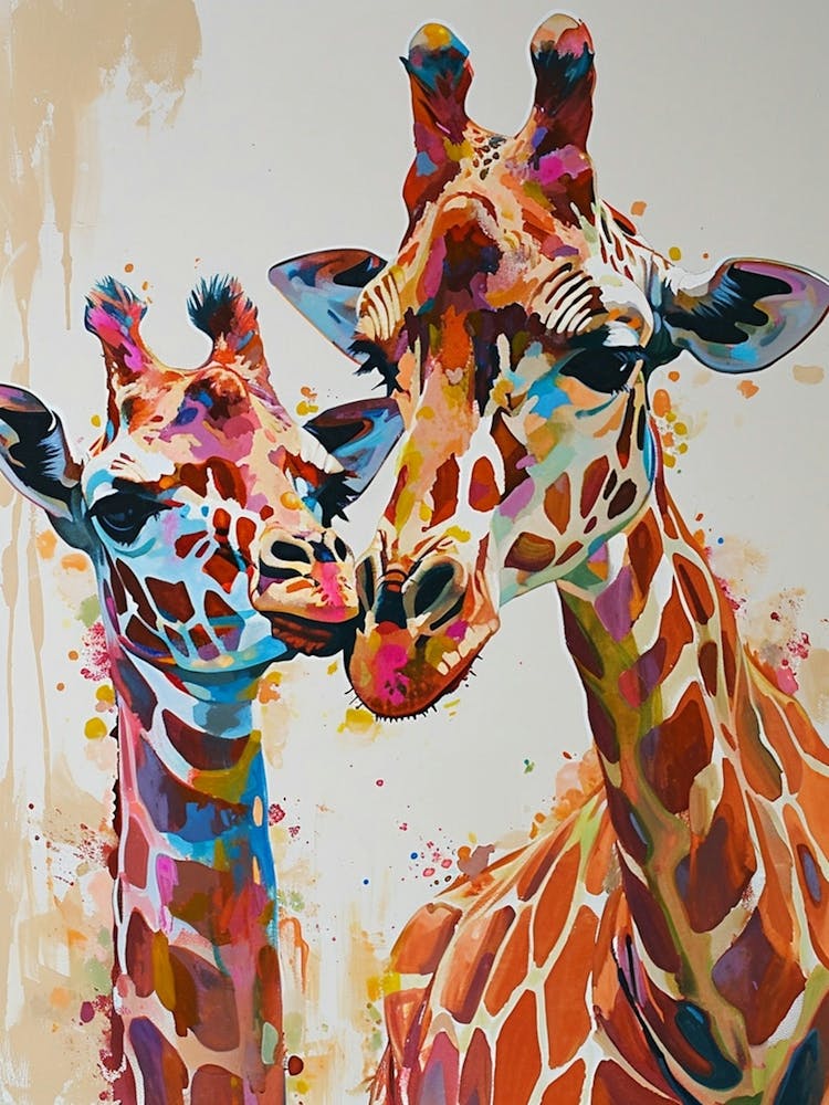 Giraffe & Calf Colourful Pattern 3