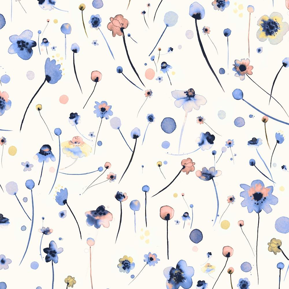 Blue Soft Flowers Square