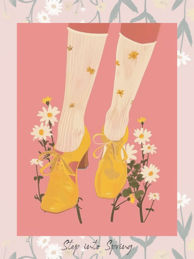 Step Into Spring Woman Yellow Shoes With Flowers 2
