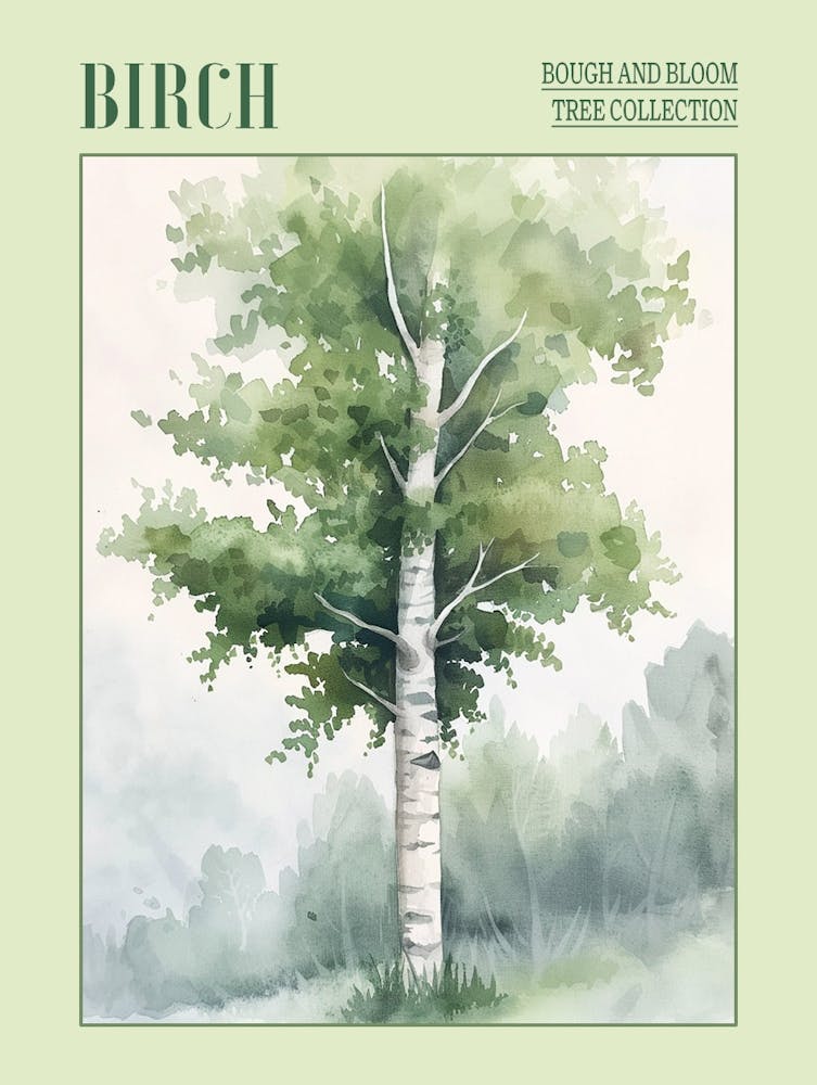Birch Tree Atmospheric Watercolour Painting 4 Poster
