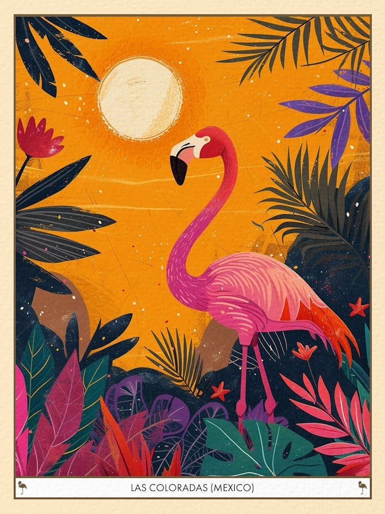 Greater Flamingo Las Coloradas Mexico Tropical Illustration 5 Poster