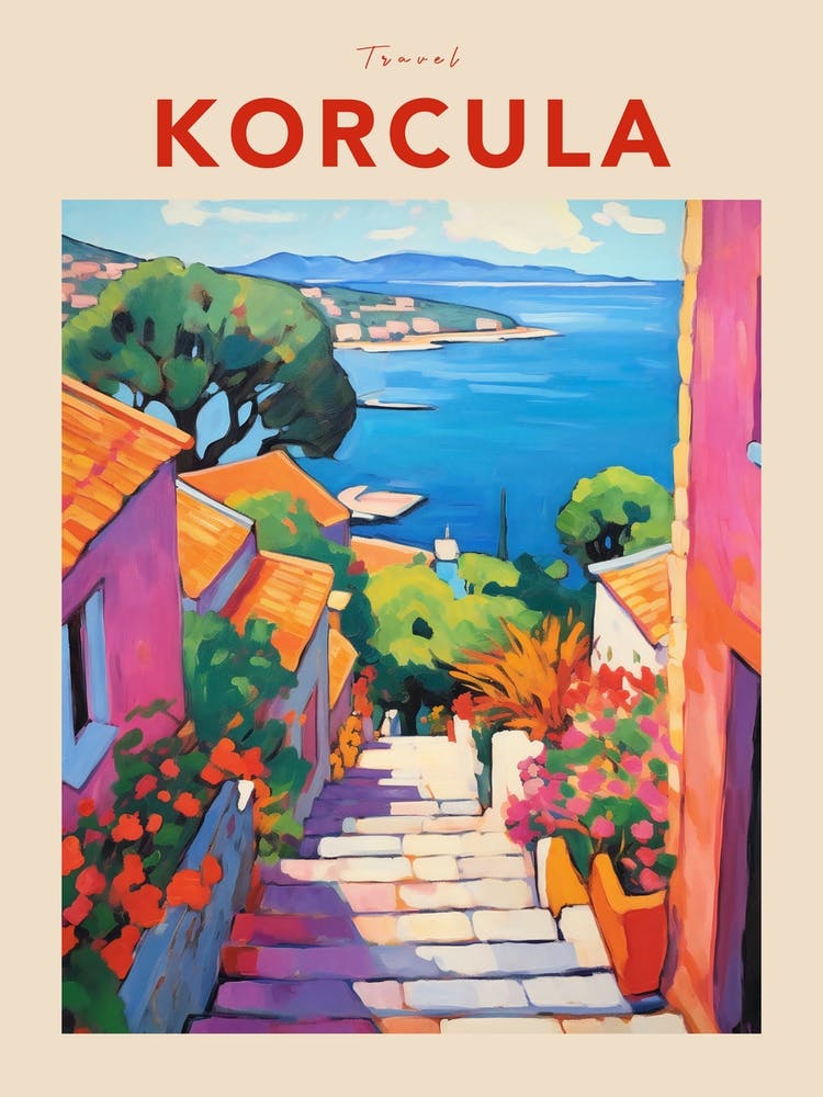 Korcula Croatia 4 Fauvist Travel Poster