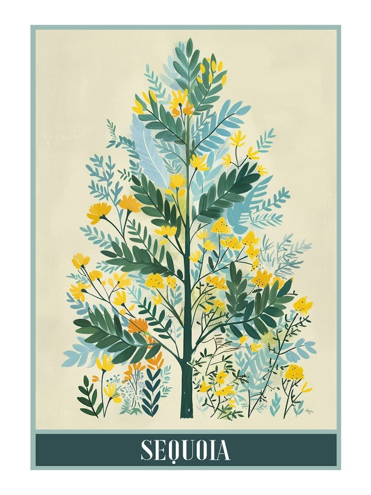 Sequoia Tree Flat Illustration 3 Poster