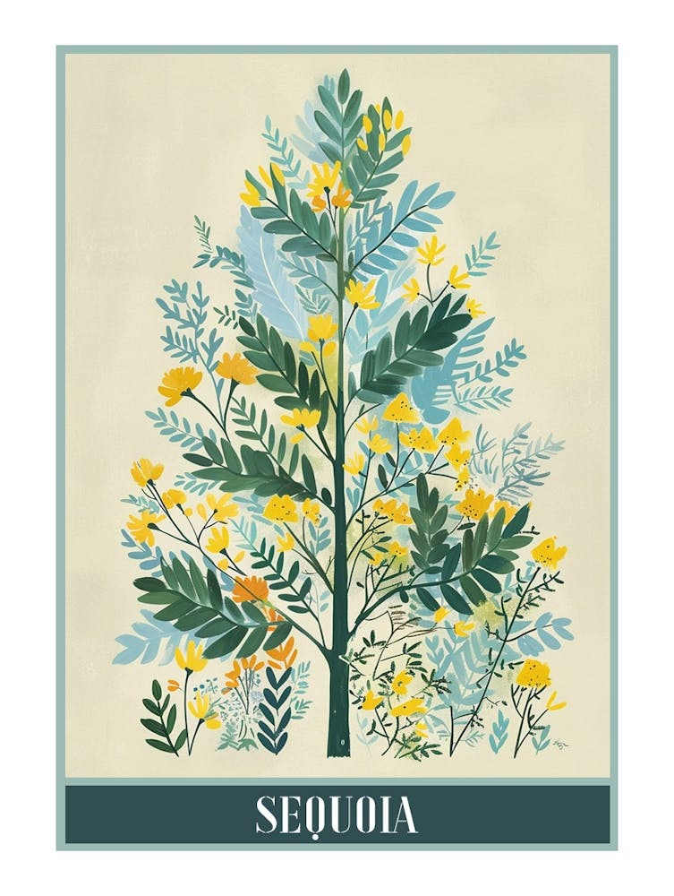 Sequoia Tree Flat Illustration 3 Poster