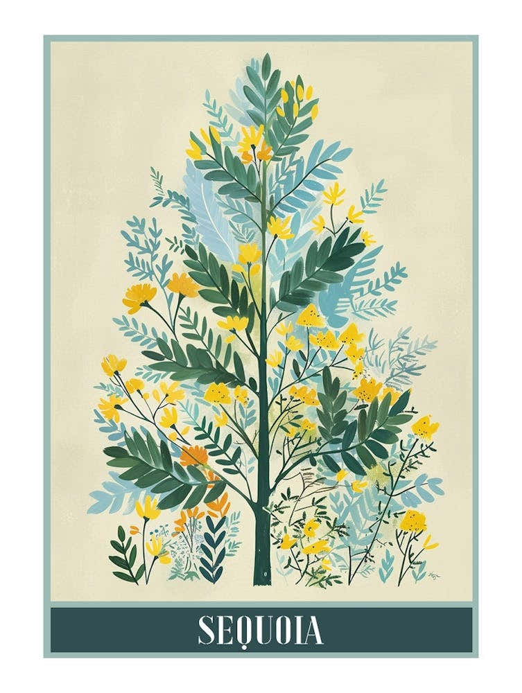 Sequoia Tree Flat Illustration 3 Poster