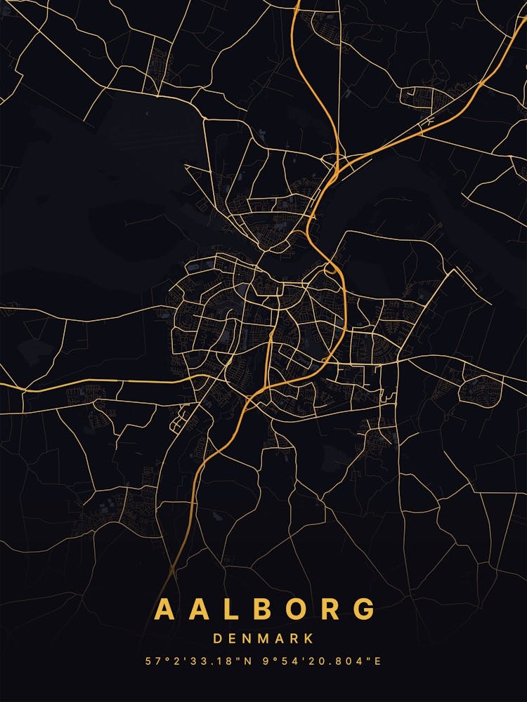 Aalborg Denmark Black and Gold Map