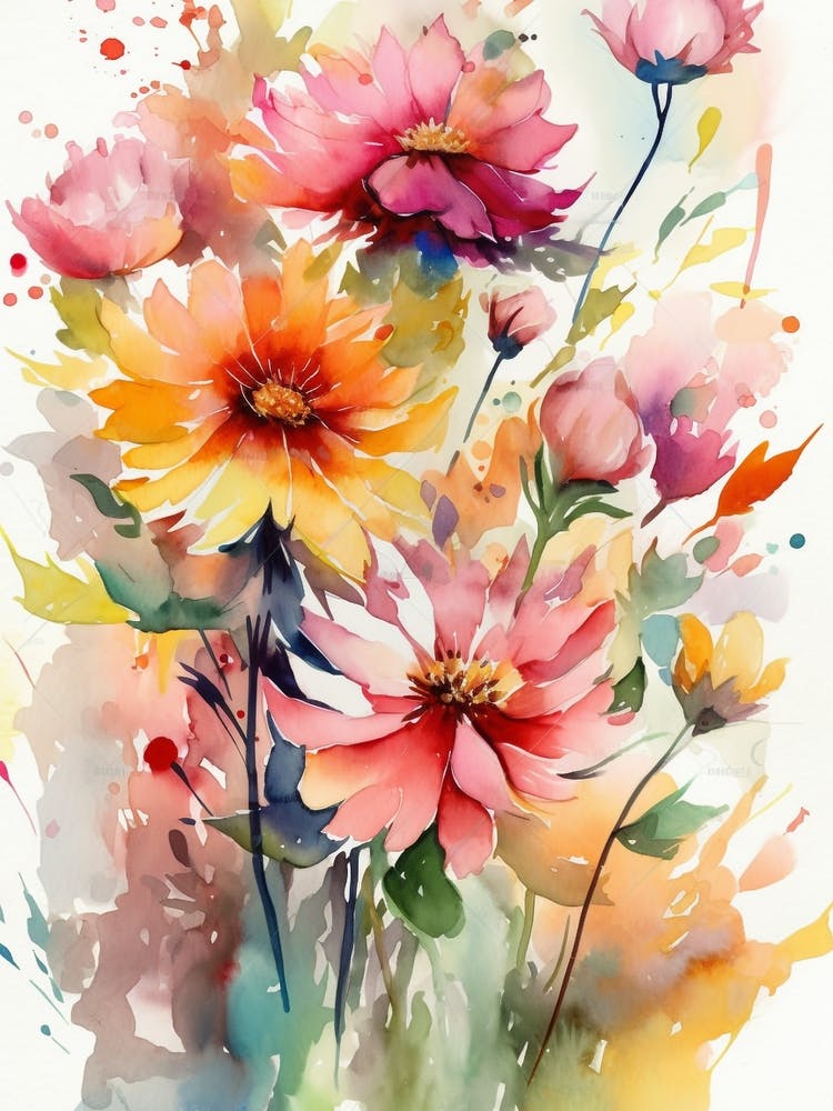 Watercolor Painting Flowers Vase