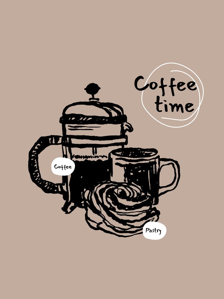 Kaffeezeit Plakat – Minimalistischer Kaffee für Küchenwanddeko