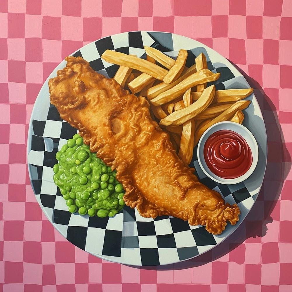 Fish & Chips Pink Checkerboard 4