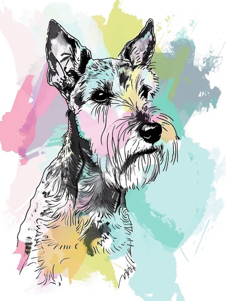 Wire Fox Terrier Dog Pastel Line Watercolour Illustration  3