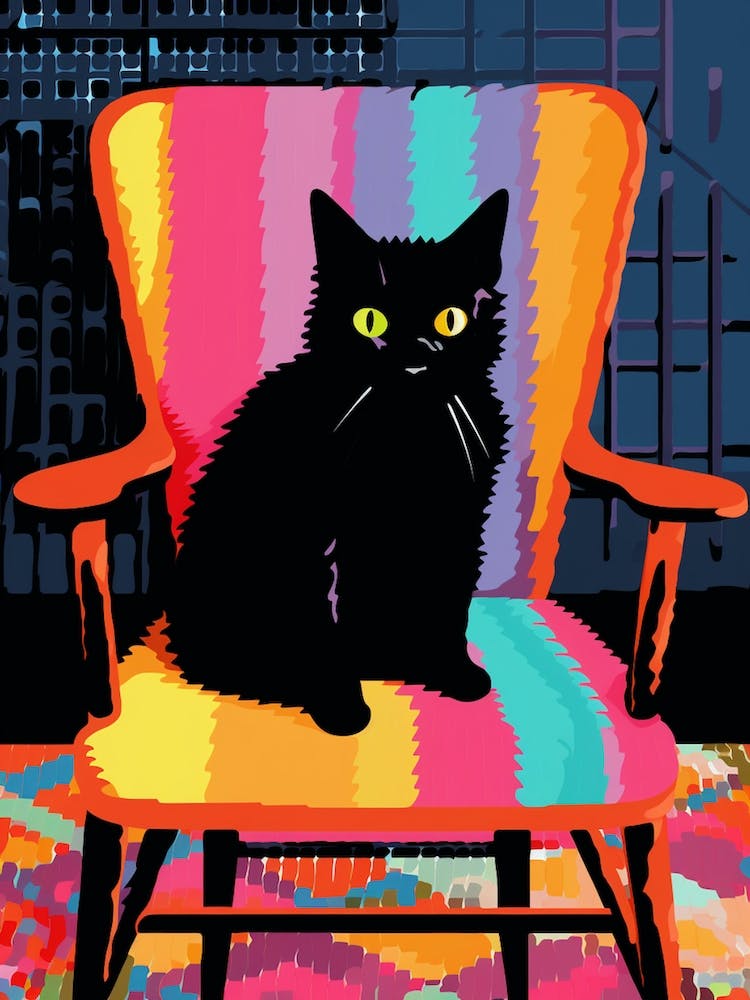 Cat On Crochet Neon Chair 1