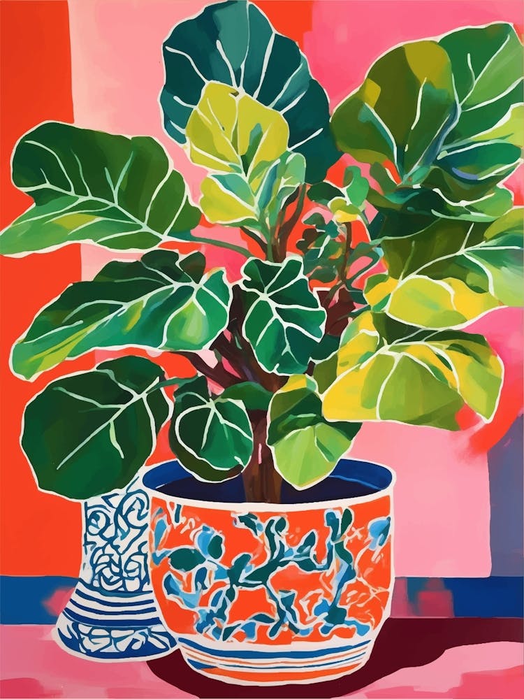 Feng Shui Big Green Plant Gouache Painting