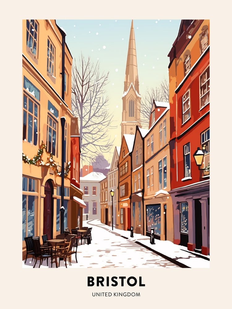 Vintage Winter Travel Poster Bristol United Kingdom 2