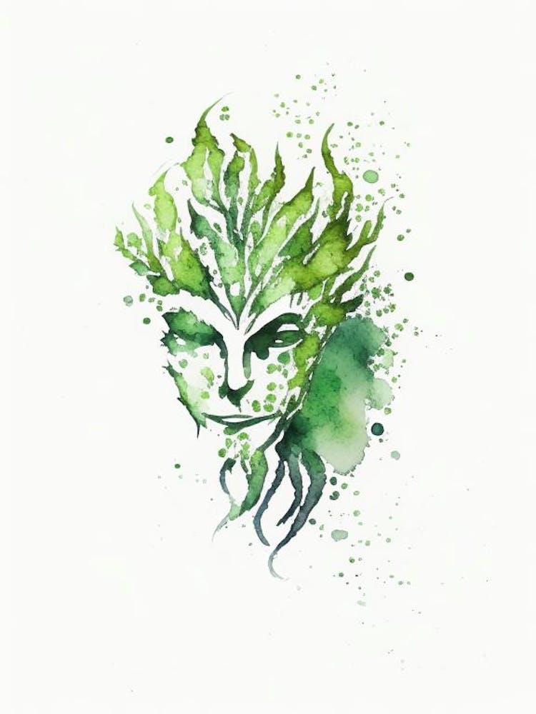 Green Man 1 Symbol Minimal Watercolour