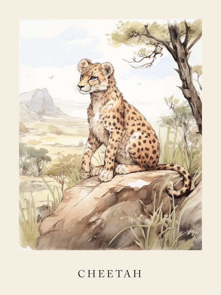 Beatrix Potter Inspired  Animal Watercolour Cheetah 3
