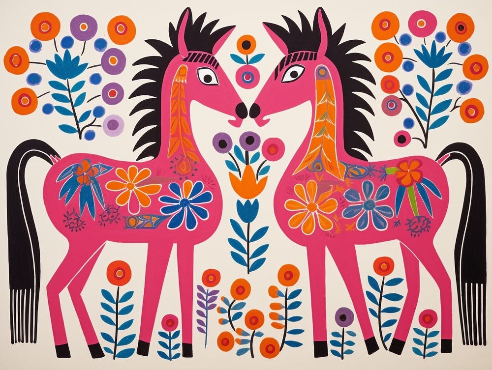 Horse 2 Folk Style Animal Illustration