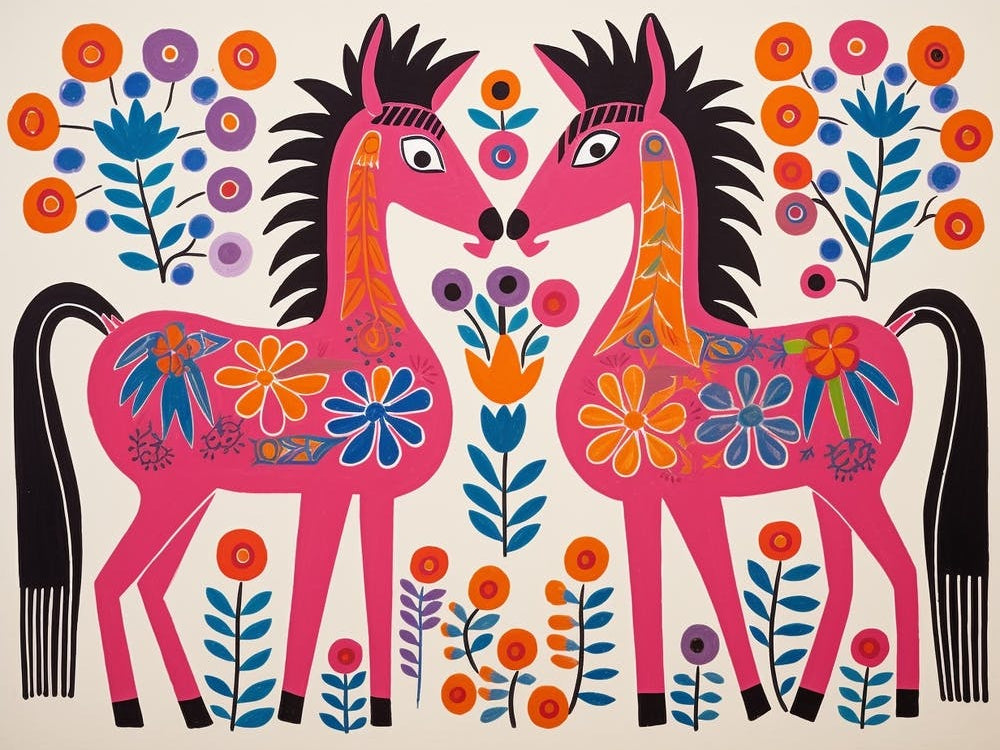 Horse 2 Folk Style Animal Illustration