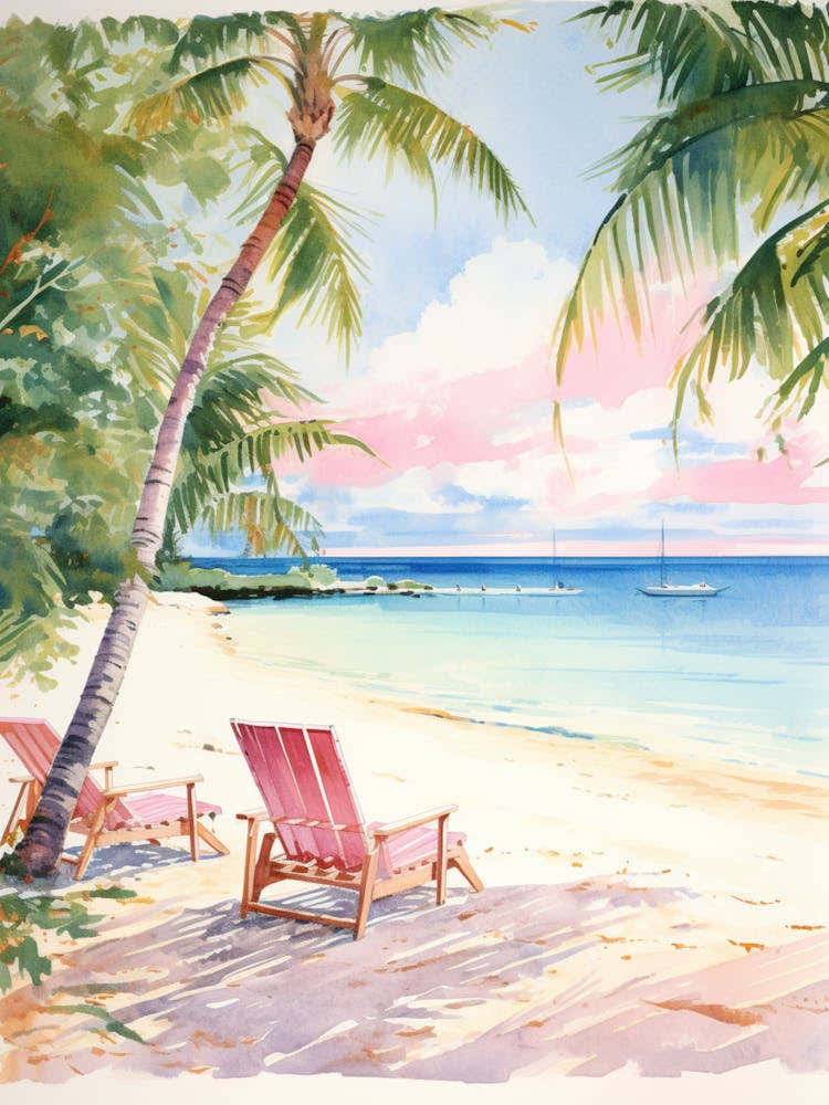 Watercolor Painting Of Grace Bay Beach, Turks And Caicos 1