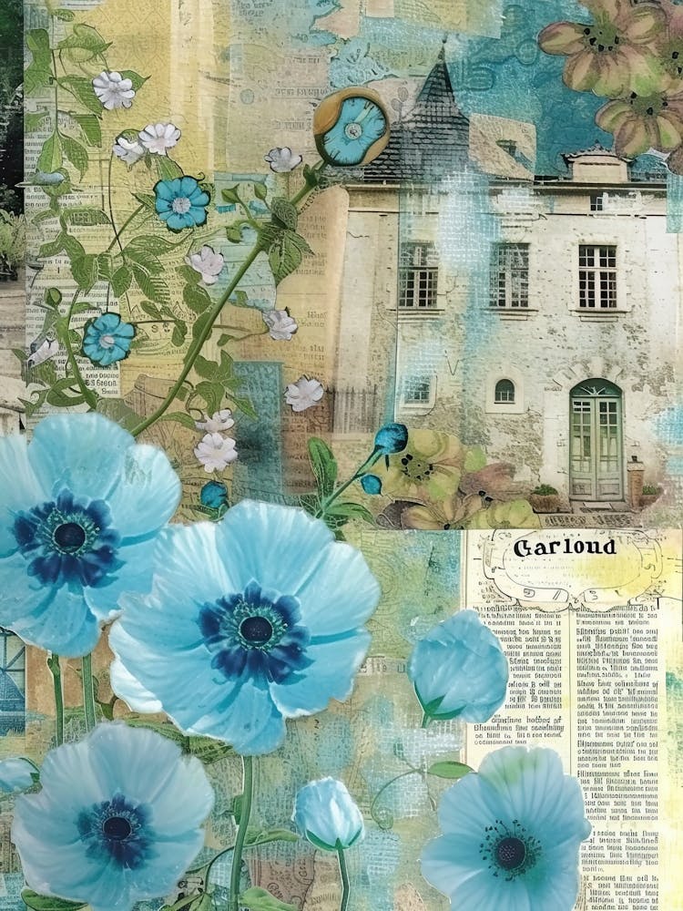 Light Blue Flowers Scrapbook Collage Cottage 2