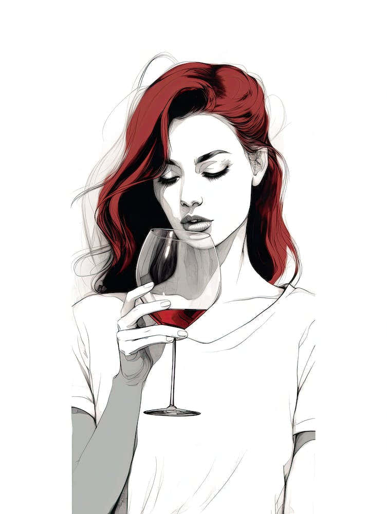Girl With Red Hair Drinking Wine