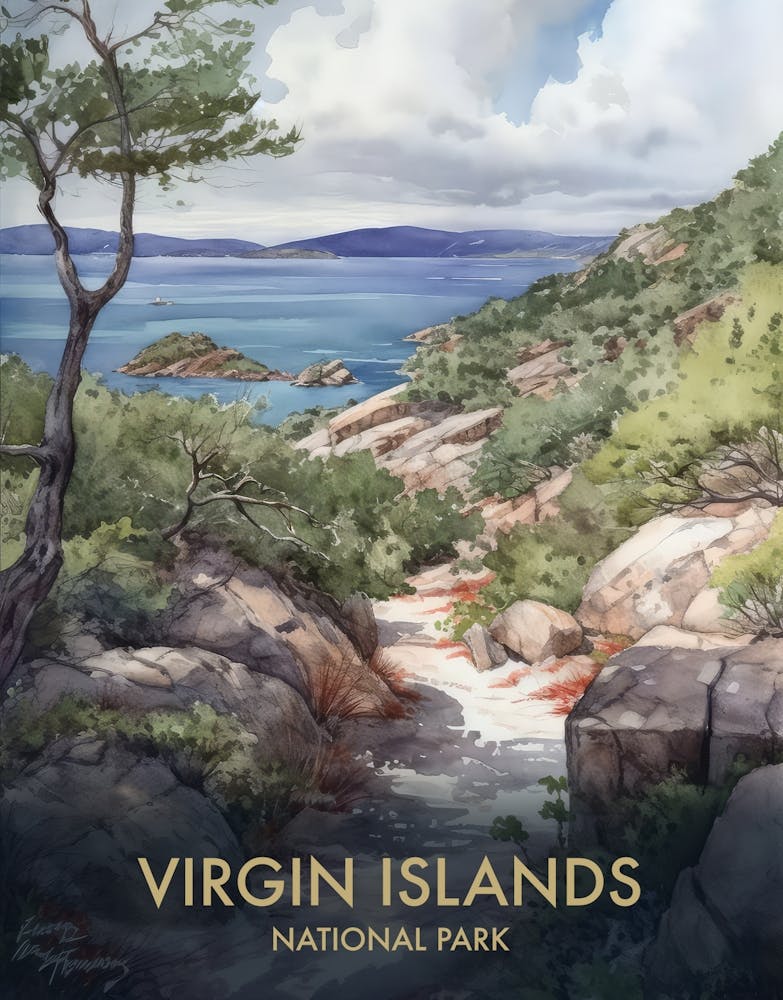 Virgin Islands National Park Aquarell Vintage Reiseposter 4