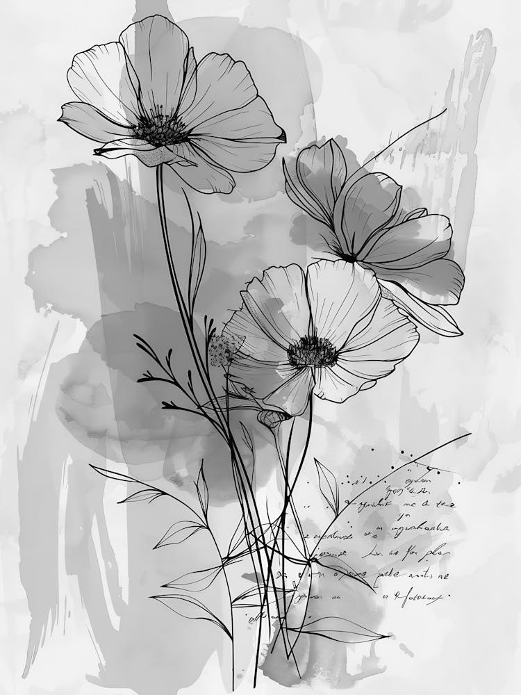 Dessin en Noir et Blanc de Fleurs