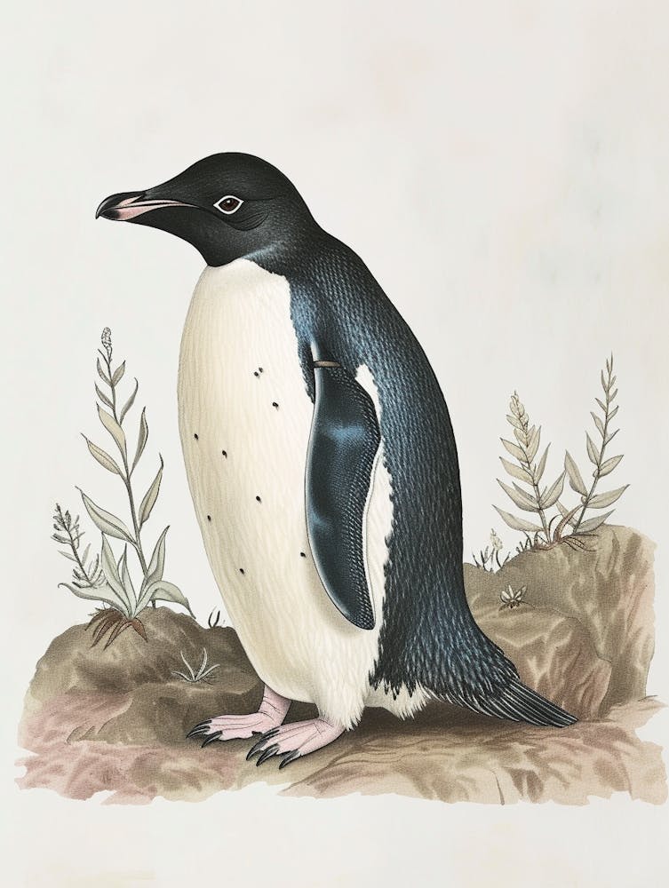 Adlie Penguin Bleaker Island Vintage Botanical Painting 2