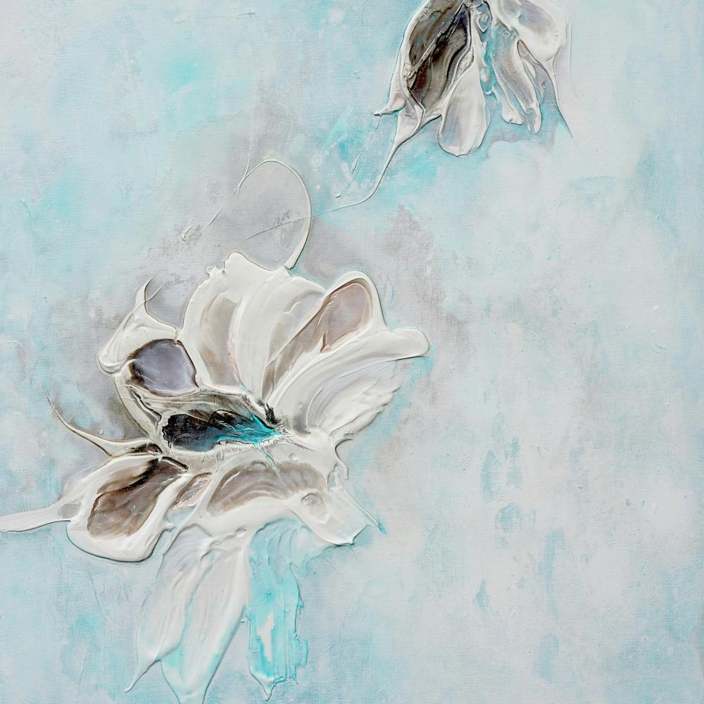 Aqua Teal Flower Painting 2 Square
