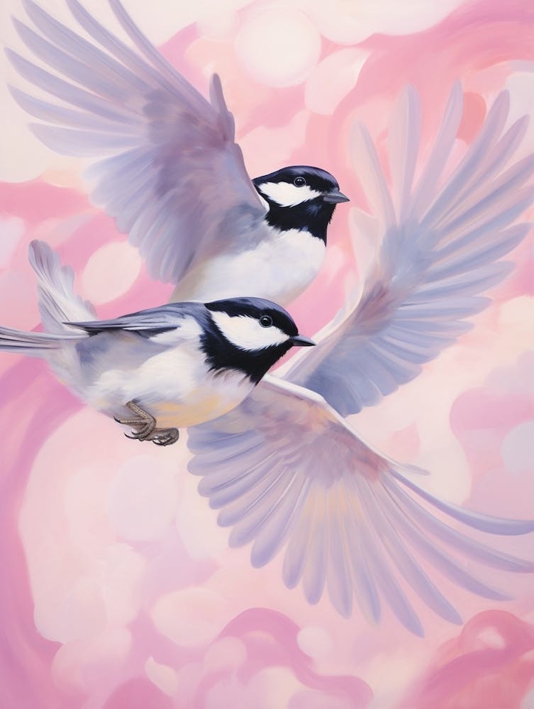 Pink Ethereal Bird Painting Carolina Chickadee 4
