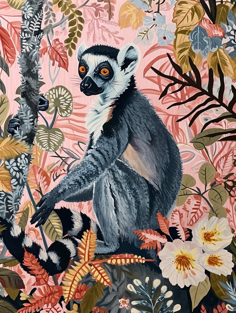 Floral Animal Painting Lemur 2