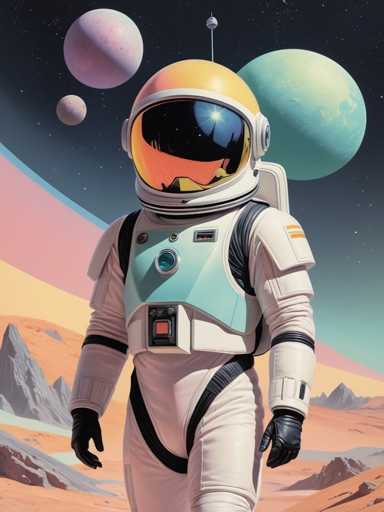 Astronaut In Space vintage retro sci-fi art