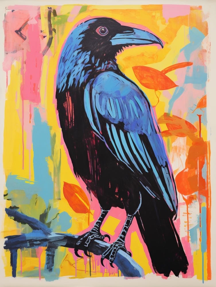Buntes Vogelgemälde Krähe 1