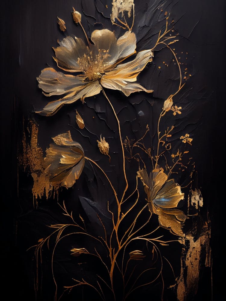 Gold Flowers On Black Background